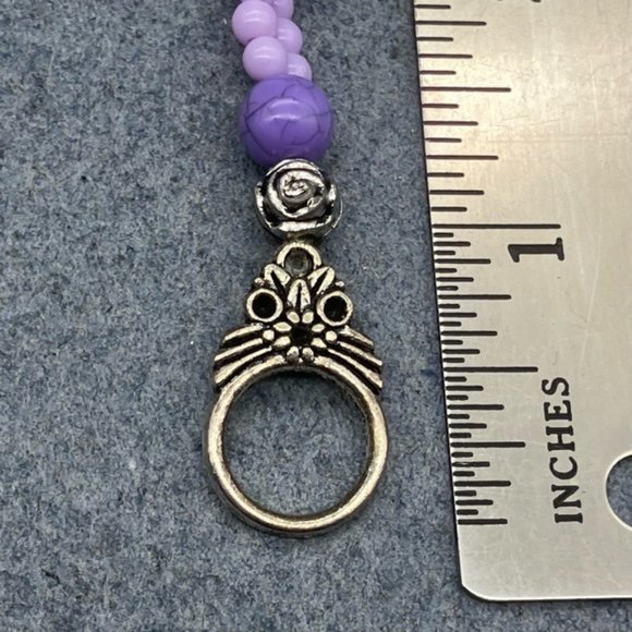 Toggle Bracelet 8 In Silver Flower Marbled Purple Lilac Round Bead Retro Cottage - Picture 7 of 8